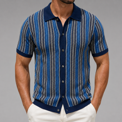 Men's Short Sleeve Knitted Polo Shirt – Vintage Stripe Design