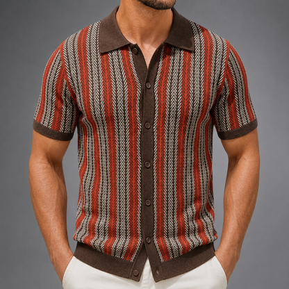 Men's Short Sleeve Knitted Polo Shirt – Vintage Stripe Design