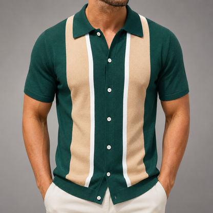 Men's Short Sleeve Knitted Polo Shirt – Vintage Stripe Design