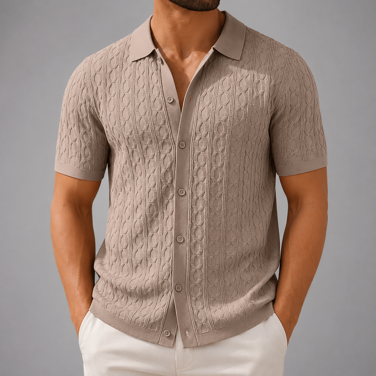 Men's Short Sleeve Knitted Polo Shirt – Vintage Stripe Design