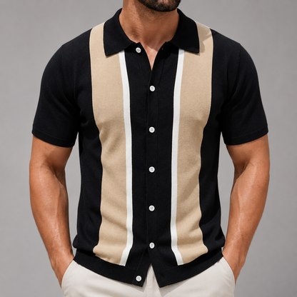 Men's Short Sleeve Knitted Polo Shirt – Vintage Stripe Design