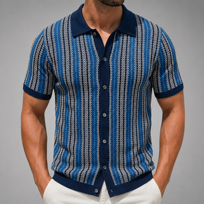 Men's Short Sleeve Knitted Polo Shirt – Vintage Stripe Design