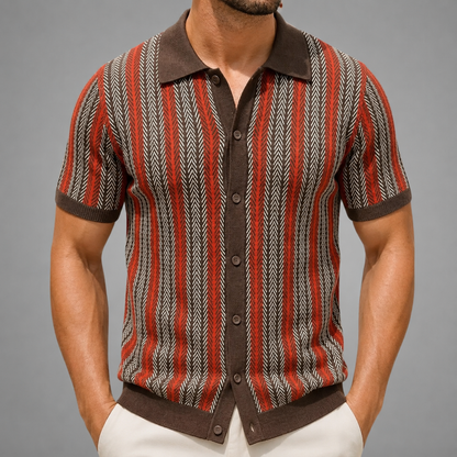 Men's Short Sleeve Knitted Polo Shirt – Vintage Stripe Design