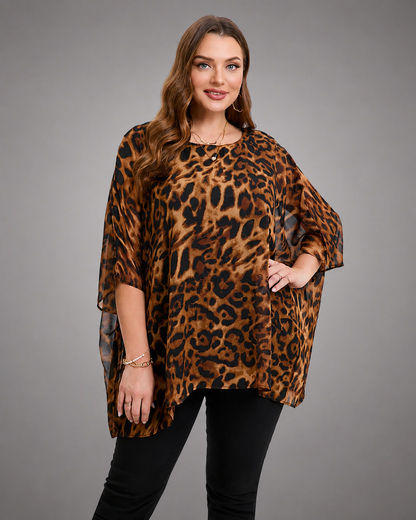 Women's Plus Size Chiffon Blouse – Batwing Sleeve with Scoop Neck – Longline Summer Top