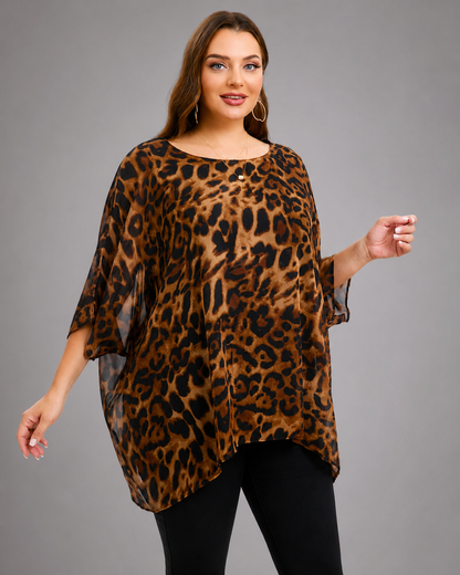 Women's Plus Size Chiffon Blouse – Batwing Sleeve with Scoop Neck – Longline Summer Top