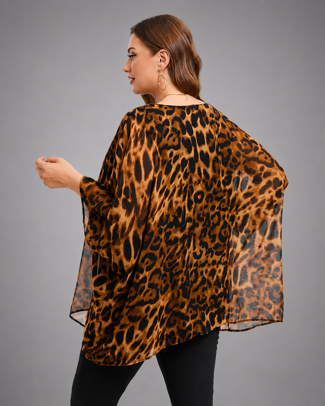 Women's Plus Size Chiffon Blouse – Batwing Sleeve with Scoop Neck – Longline Summer Top