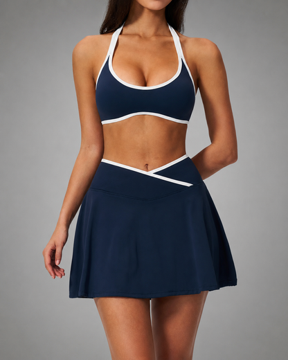 Women's Pickleball Activewear Set – Shockproof Sports Bra with Skirt