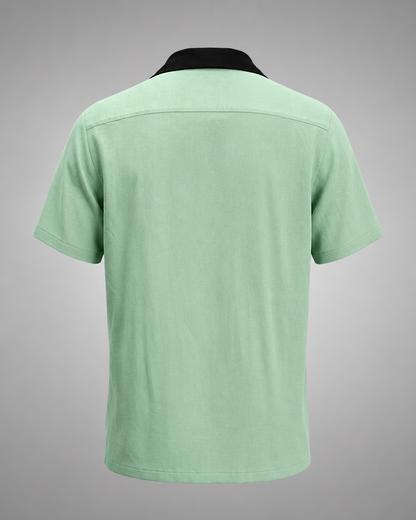 Men's Cotton Retro Bowling Shirt – Contrast Piping with Camp Collar – Regular Fit