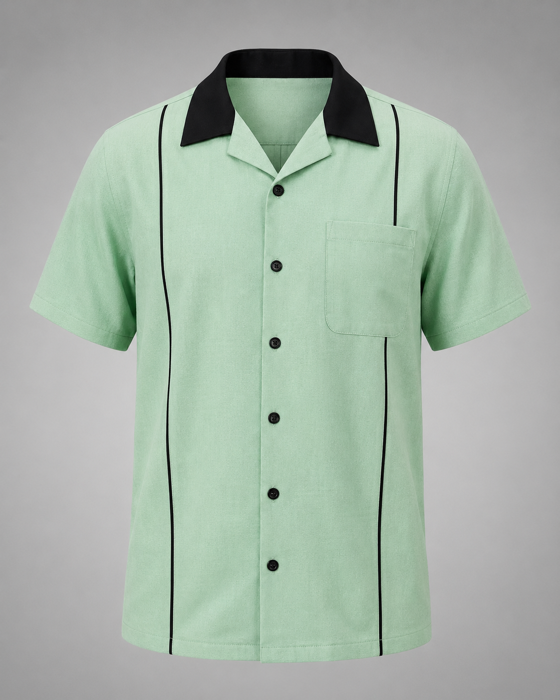 Men's Cotton Retro Bowling Shirt – Contrast Piping with Camp Collar – Regular Fit