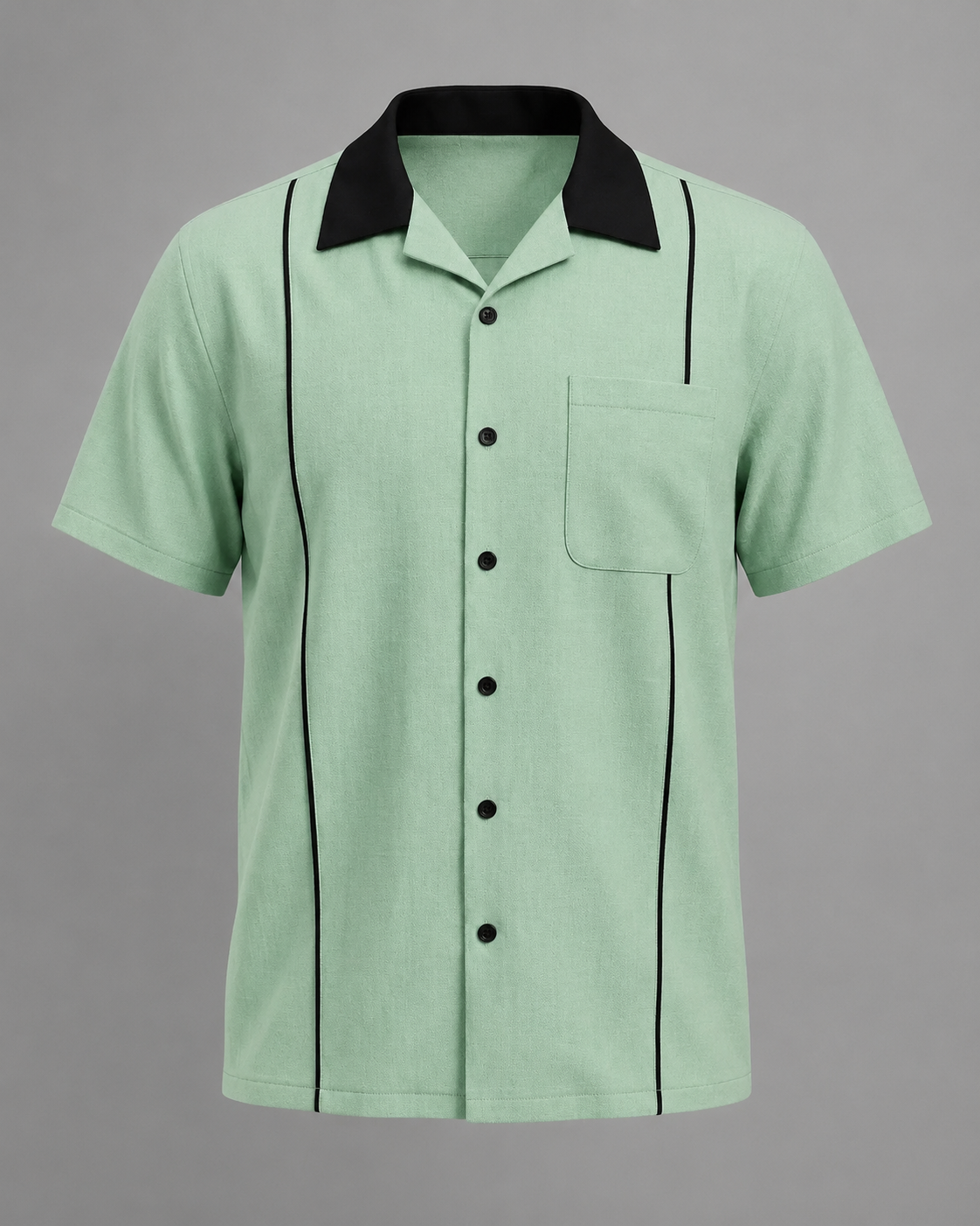 Men's Cotton Retro Bowling Shirt – Contrast Piping with Camp Collar – Regular Fit
