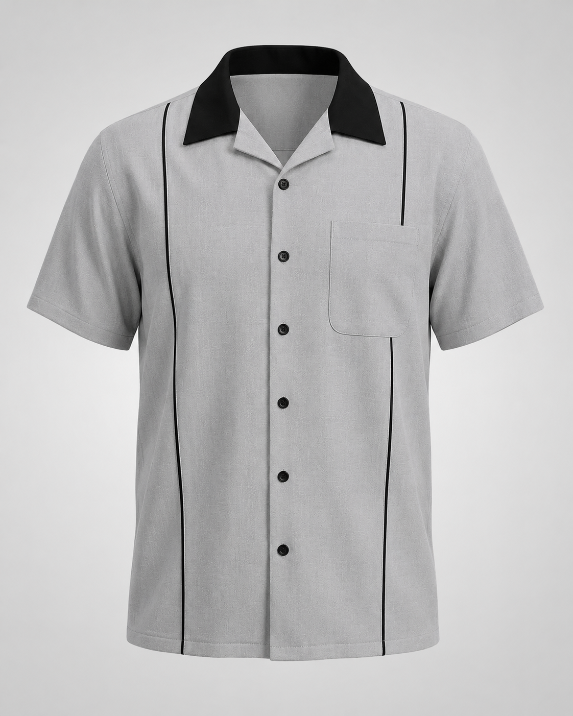 Men's Cotton Retro Bowling Shirt – Contrast Piping with Camp Collar – Regular Fit