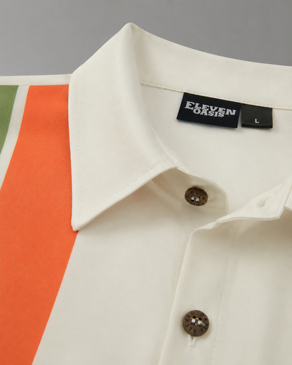 Men's Lightweight  Short Sleeve Bowling Shirt – Geometric Patterns with Button Closure and Spread Collar