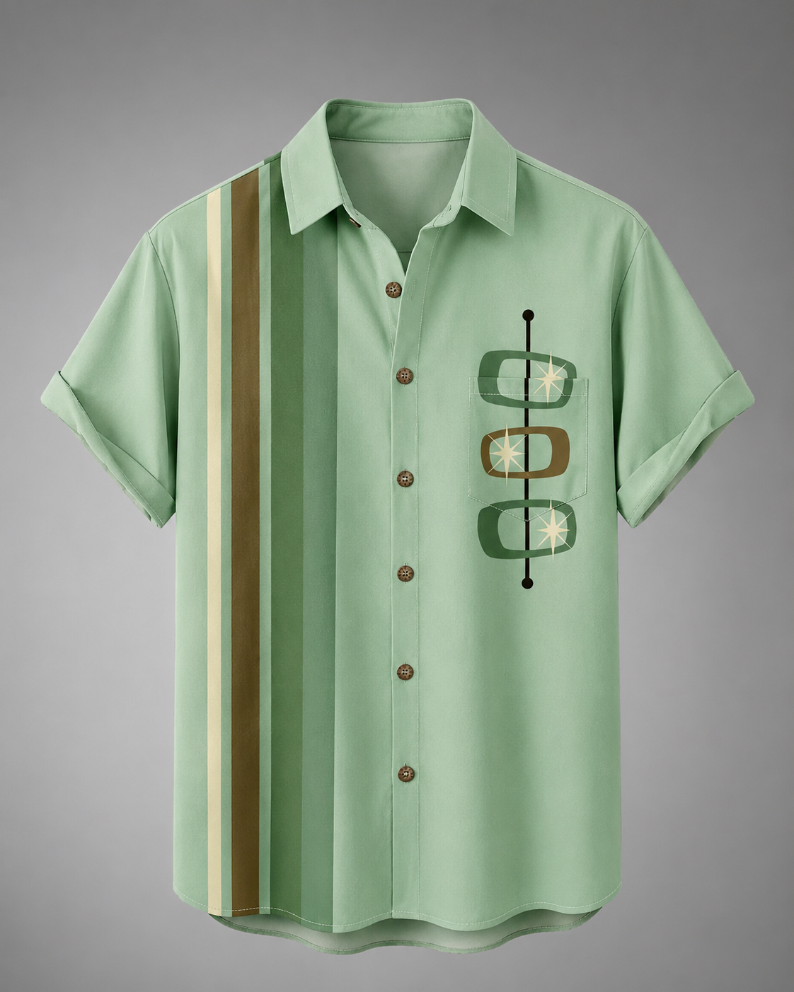 Men's Lightweight  Short Sleeve Bowling Shirt – Geometric Patterns with Button Closure and Spread Collar