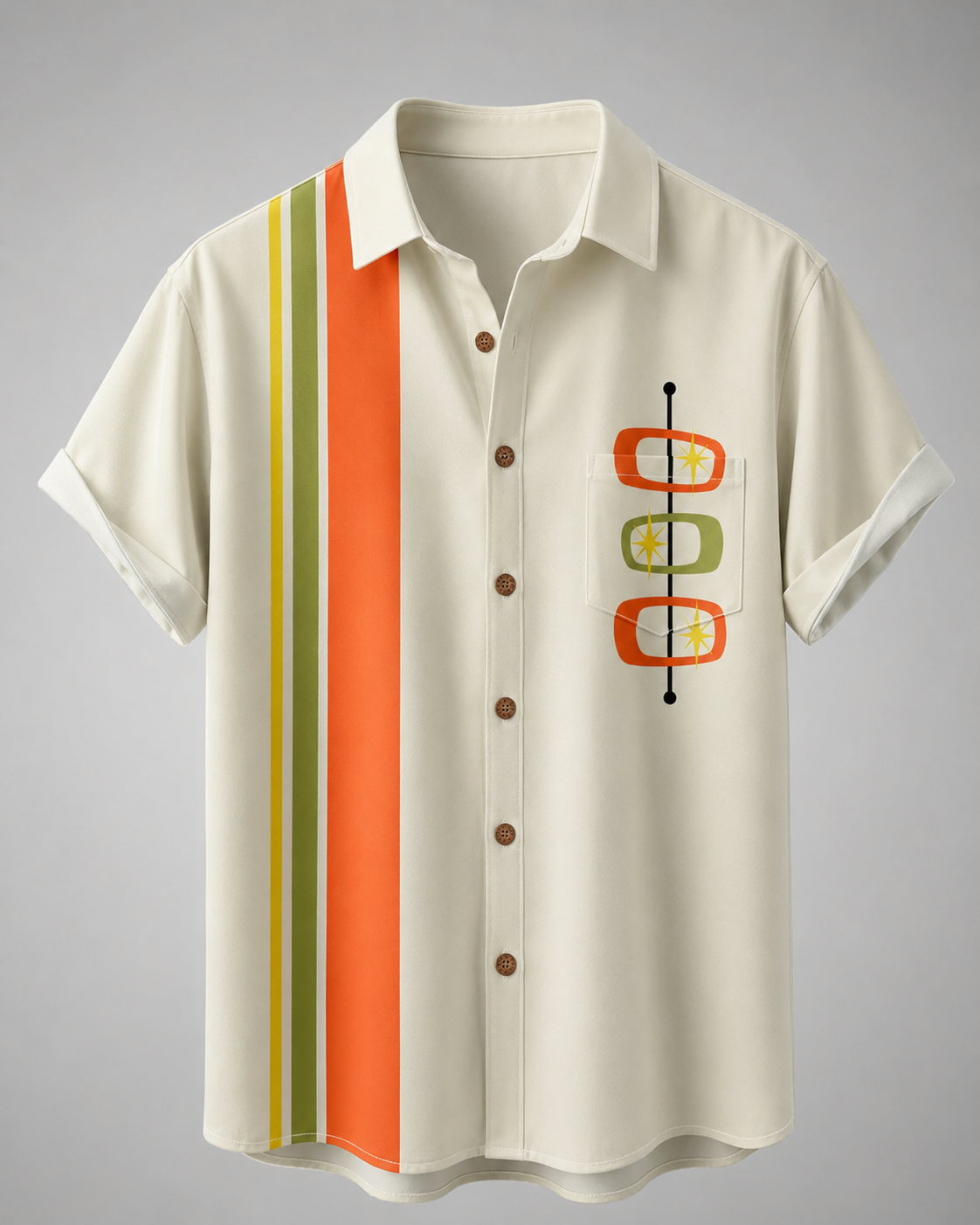 Men's Lightweight  Short Sleeve Bowling Shirt – Geometric Patterns with Button Closure and Spread Collar