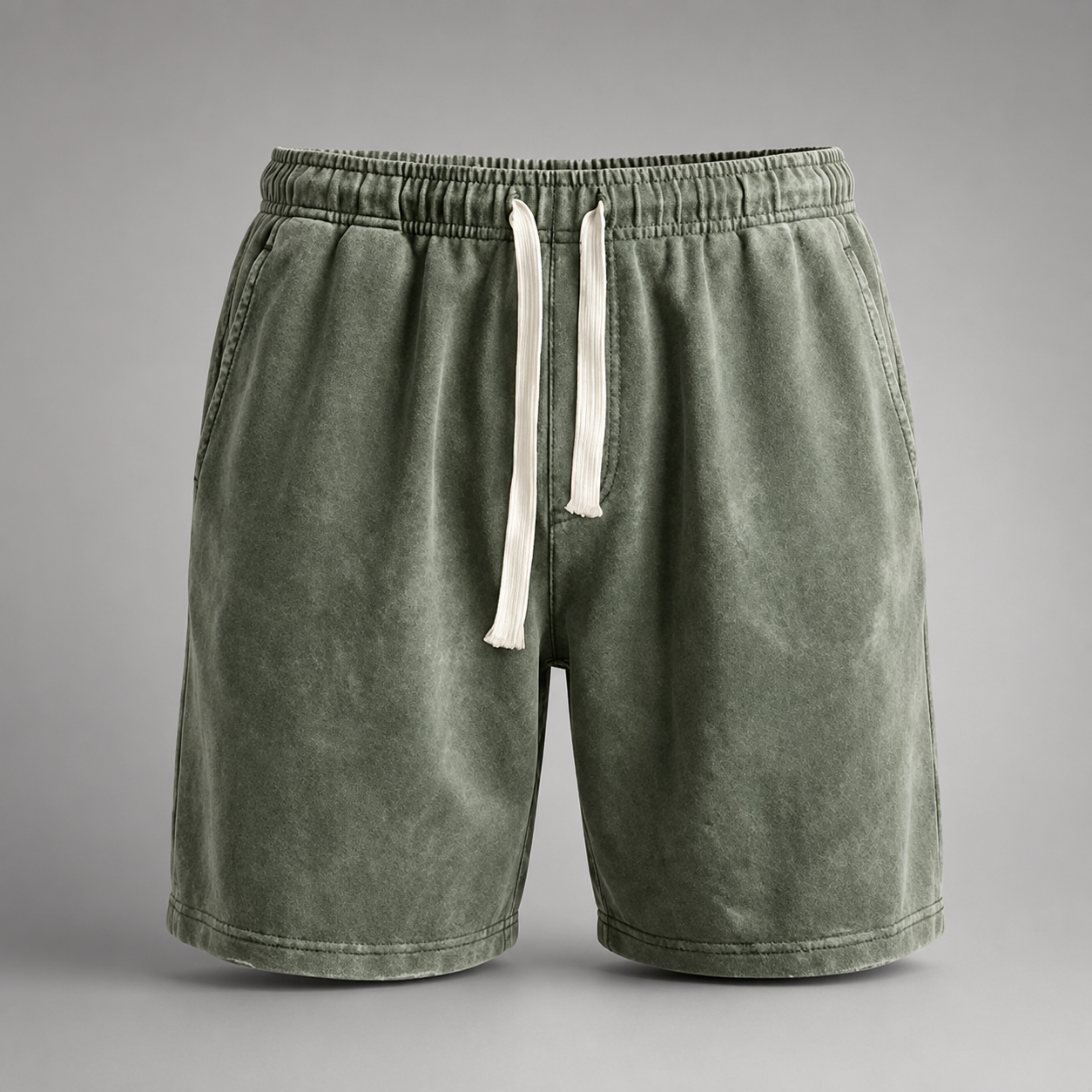 Men's Washed Cotton Drawstring Shorts – Relaxed Fit Above Knee