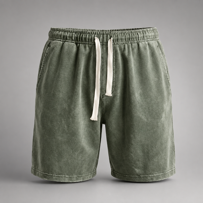Men's Washed Cotton Drawstring Shorts – Relaxed Fit Above Knee