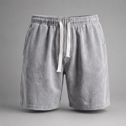 Men's Washed Cotton Drawstring Shorts – Relaxed Fit Above Knee