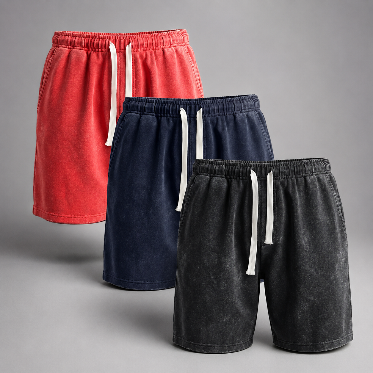 Men's Washed Cotton Drawstring Shorts – Relaxed Fit Above Knee