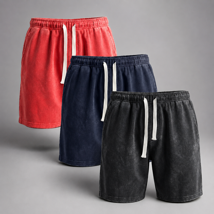 Men's Washed Cotton Drawstring Shorts – Relaxed Fit Above Knee