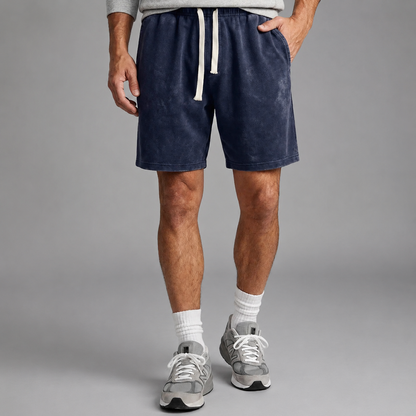 Men's Washed Cotton Drawstring Shorts – Relaxed Fit Above Knee