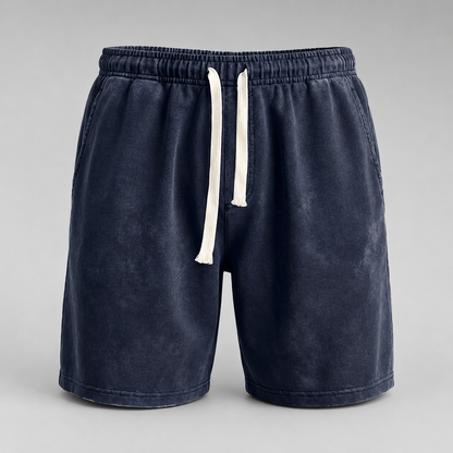 Men's Washed Cotton Drawstring Shorts – Relaxed Fit Above Knee