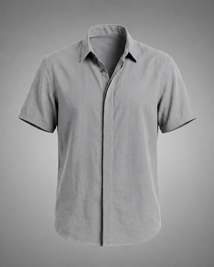 Men's Linen Cotton Blend Short Sleeve Shirt – Slim Fit with Spread Collar