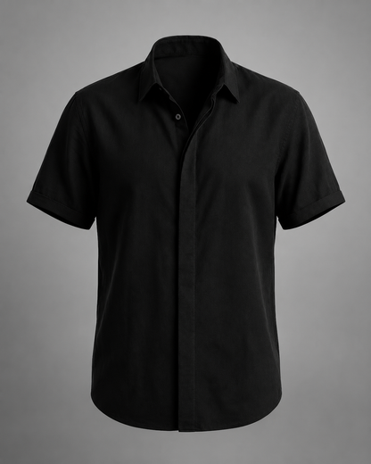 Men's Linen Cotton Blend Short Sleeve Shirt – Slim Fit with Spread Collar