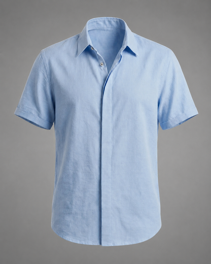 Men's Linen Cotton Blend Short Sleeve Shirt – Slim Fit with Spread Collar