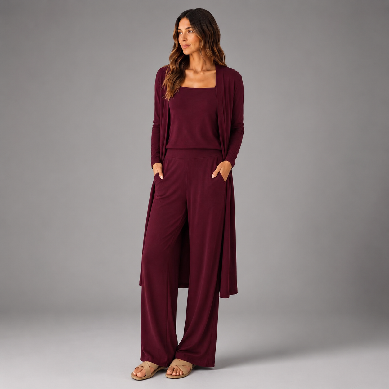 Women's Relaxed Fit Essential Set – Soft Stretchy Fabric with Square Neckline Tank and Elastic Waistband