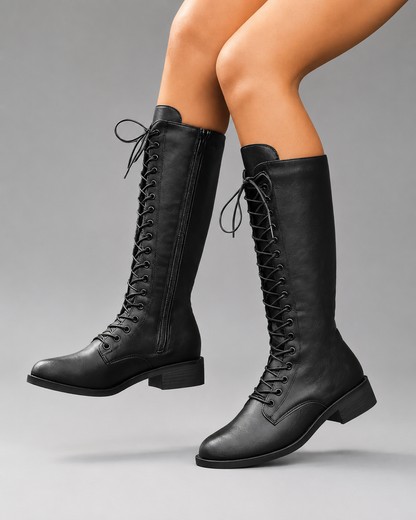 Women's High-Top Casual Boots – British Style with Side Zipper Closure