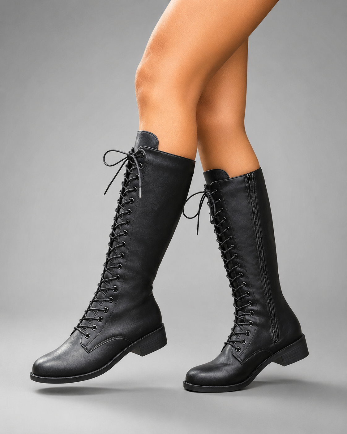 Women's High-Top Casual Boots – British Style with Side Zipper Closure