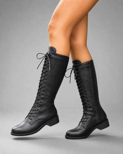 Women's High-Top Casual Boots – British Style with Side Zipper Closure