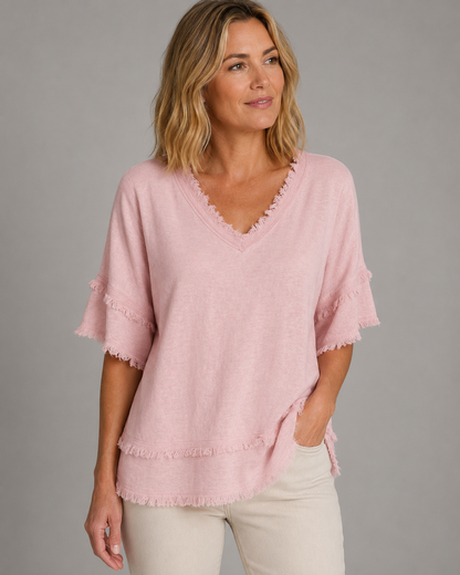 Women's Polyester Pullover Shirt – V-Neck Short Sleeve Loose Fit – Available in Plus Size