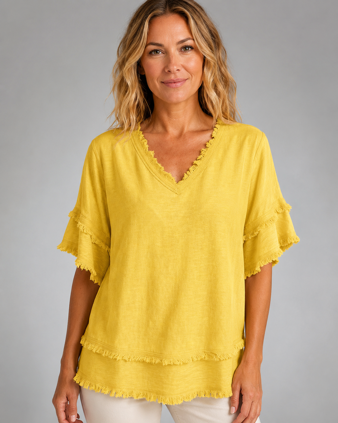 Women's Polyester Pullover Shirt – V-Neck Short Sleeve Loose Fit – Available in Plus Size