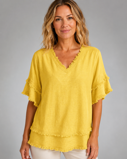 Women's Polyester Pullover Shirt – V-Neck Short Sleeve Loose Fit – Available in Plus Size