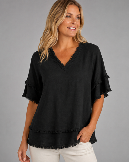 Women's Polyester Pullover Shirt – V-Neck Short Sleeve Loose Fit – Available in Plus Size