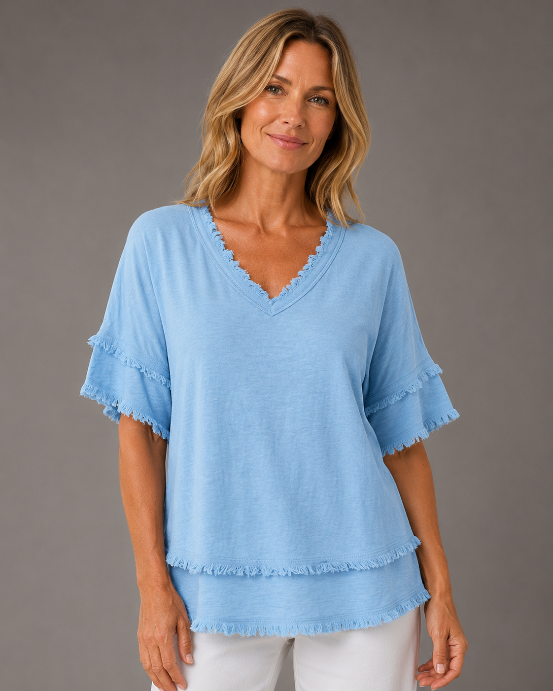 Women's Polyester Pullover Shirt – V-Neck Short Sleeve Loose Fit – Available in Plus Size