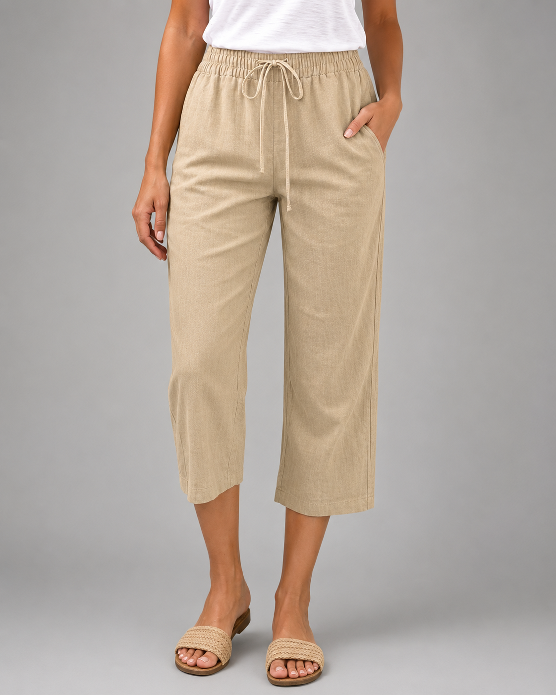 Women's Cotton Linen Pants – Relaxed Fit with Button-Front Closure
