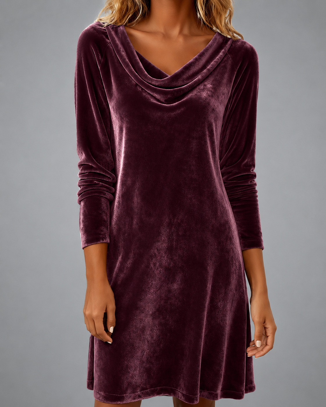 Women's Long Velvet Dress – Long Sleeves with Flattering Silhouette