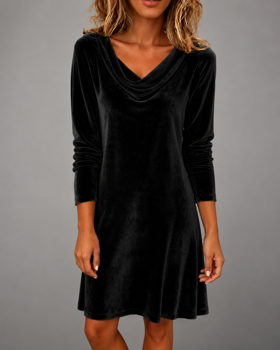 Women's Long Velvet Dress – Long Sleeves with Flattering Silhouette