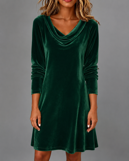 Women's Long Velvet Dress – Long Sleeves with Flattering Silhouette