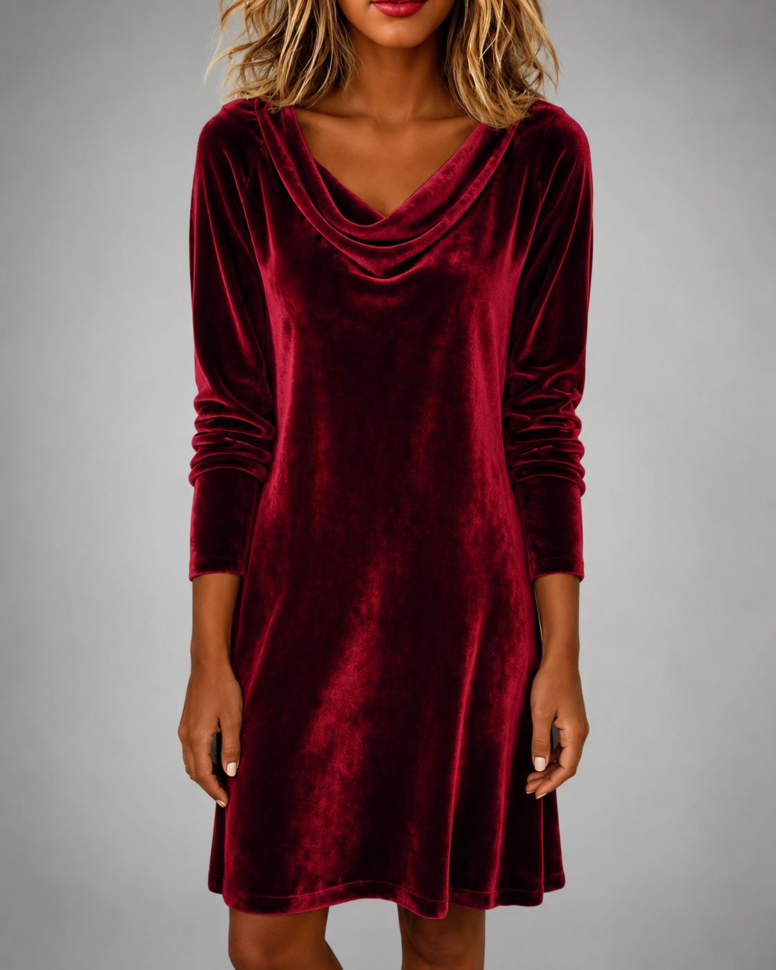 Women's Long Velvet Dress – Long Sleeves with Flattering Silhouette