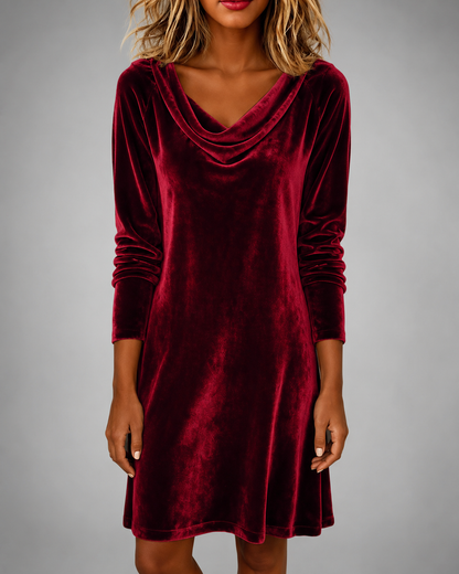 Women's Long Velvet Dress – Long Sleeves with Flattering Silhouette