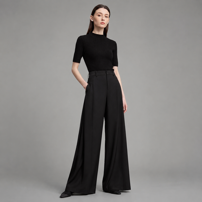 Women's Loose Fit Wide Leg Pants – Pleated Design in Lightweight Fabric