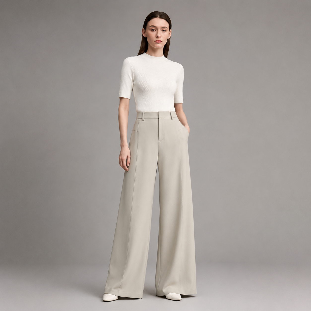 Women's Loose Fit Wide Leg Pants – Pleated Design in Lightweight Fabric