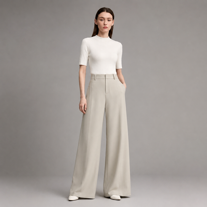 Women's Loose Fit Wide Leg Pants – Pleated Design in Lightweight Fabric
