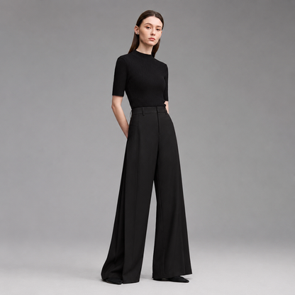 Women's Loose Fit Wide Leg Pants – Pleated Design in Lightweight Fabric