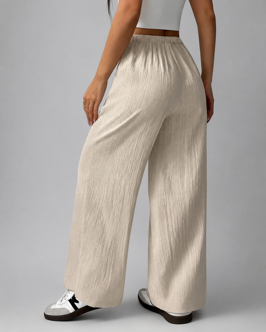 Women's Casual Wide Leg Pants – Drawstring Waist with Pockets – 100% Polyester