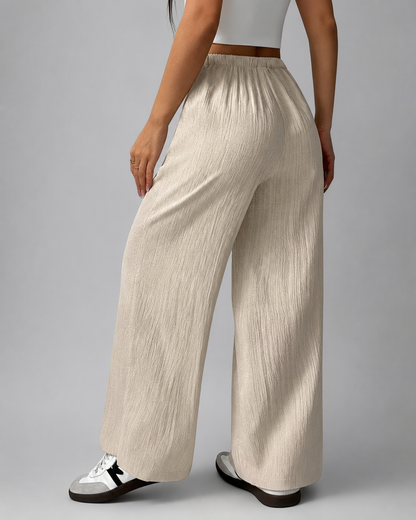 Women's Casual Wide Leg Pants – Drawstring Waist with Pockets – 100% Polyester