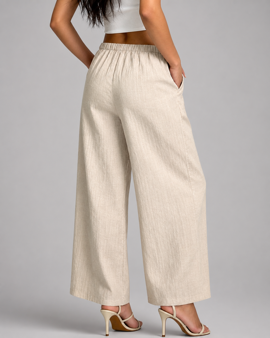 Women's Casual Wide Leg Pants – Drawstring Waist with Pockets – 100% Polyester